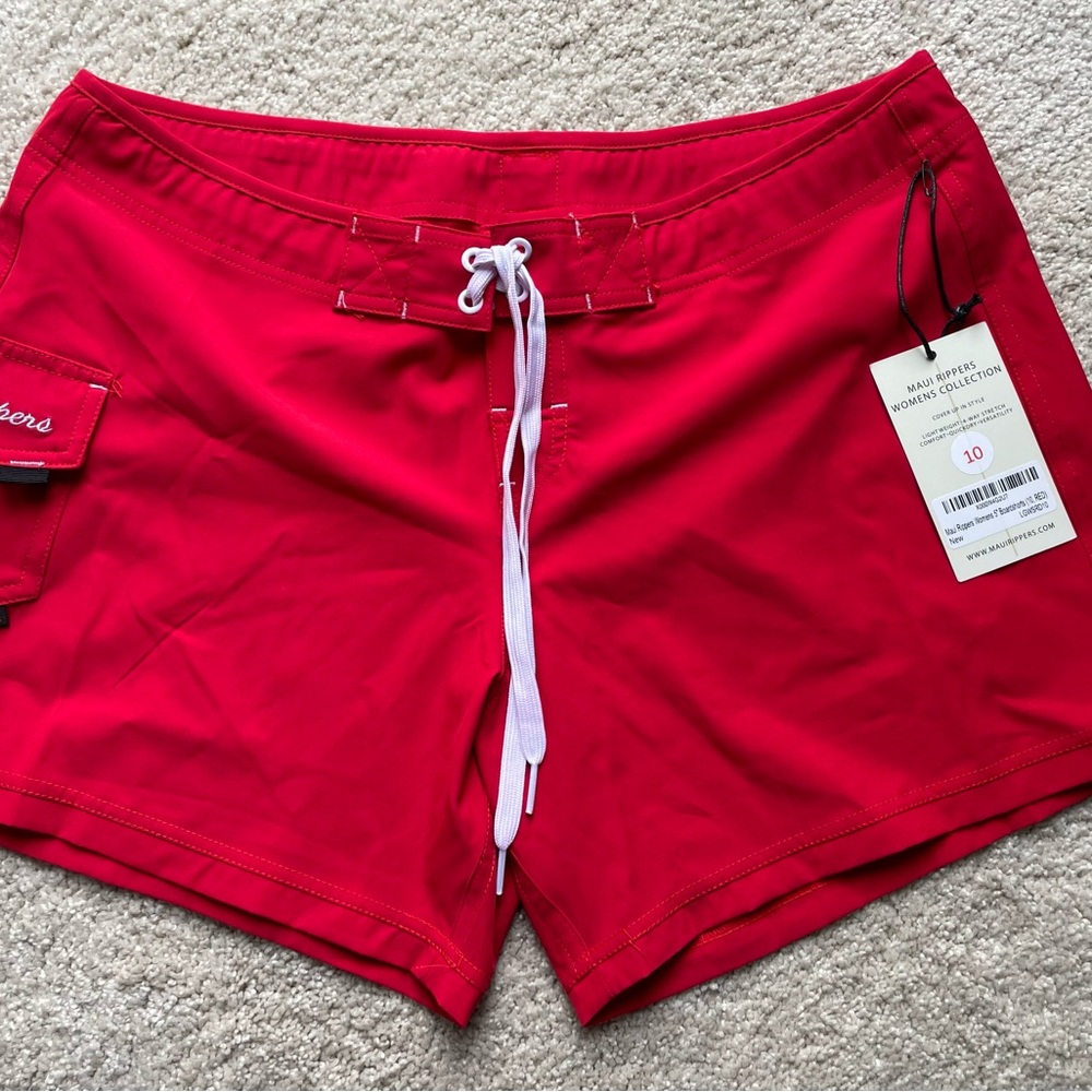 Maui Rippers Women's Red Swim Bermudas with Drawstring